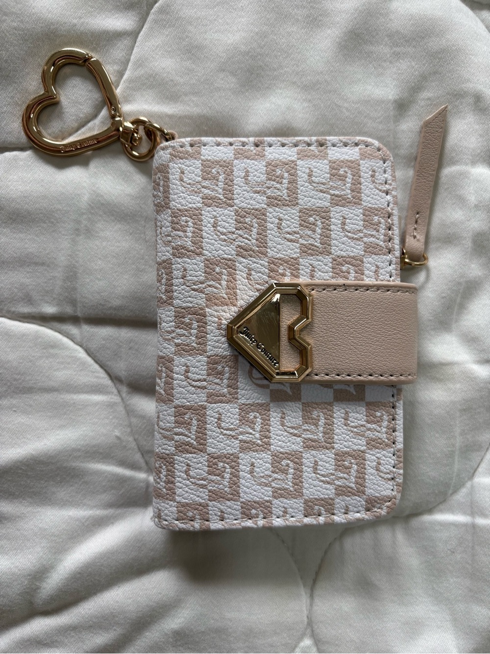 Juicy Couture tan and White Monogram Wallet with Gold Hardware